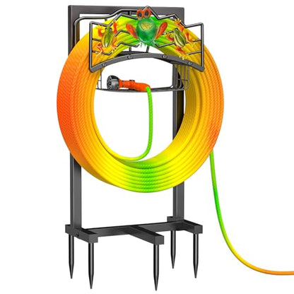 Garden Hose Holder, Water Hose Reel Stand with Storage Basket Holds 151ft - color: Black - Frog