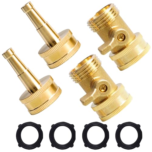 Hourleey 2 Set Heavy Duty Brass Hose Nozzle, Pressure Jet Nozzle with Hose Shutoff Valve, 3/4" GHT Nozzles for Garden Hose, Car Wash, Extra 4 Rubber Washers