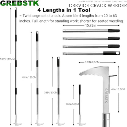 GREBSTK Crack Weeder Crevice Weeding Stainless Steel Tool Adjustable, 63 in