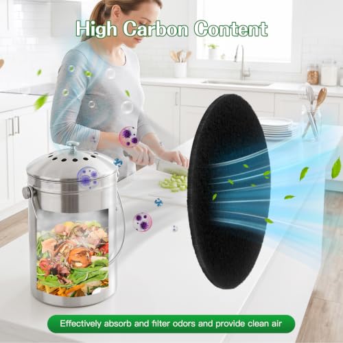 Charcoal Filters for Kitchen Compost Bin, 8Pcs Compost Filters for Countertop Bin Pail Replacement, Activated Charcoal, Round 7.25 Inch