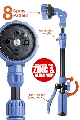 Corvid 16" Turret Head 9-Pattern Front Trigger Garden Wand with Carbon Fiber Texture – Versatile Spray Nozzle for Precise Watering, Cleaning, and Easy Control with Ergonomic Grip