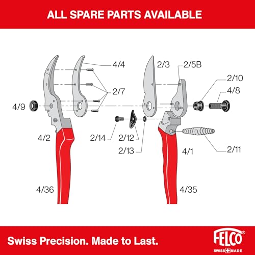 Felco F4 Pruning Shears – 9.25" Swiss-Made Garden Clippers for Pruning | Hand Pruners for Gardening | Garden Tool Cutter with Precision Bypass Blade, Aluminum Body, Replaceable Parts, Nut/Bolt Model - size: F4 Large Basic