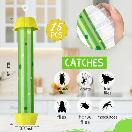 Qualirey 15 Pcs Sticky Fly Trap Fly Stick with Hook, Green Polka Dots - style: Green Polka Dots