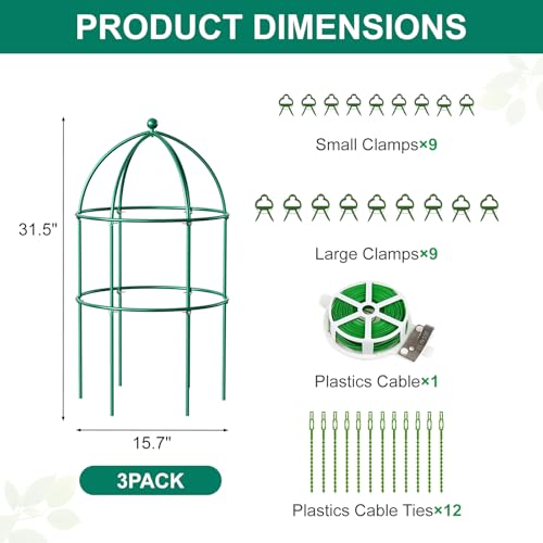 DoCred 3 Pack Peony Cage, 15.7" x 31.5" Metal Plant Support Garden Trellis - size: 31.5"H x 15.7"W/3PC