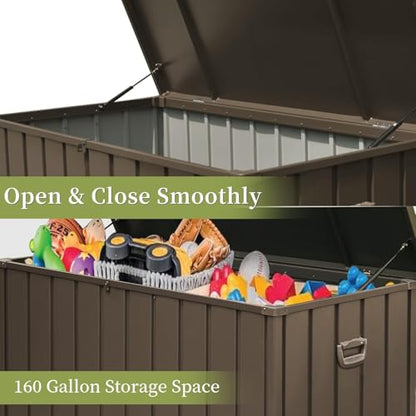 160 Gallon Outdoor Storage Shed Deck Box, Lockable Galvanized Steel, Brown - color: Dark Brown-C