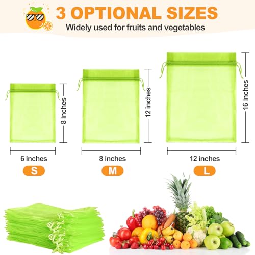 DQS Fruit Protection Bags, 100pcs 6"x8" Green Mesh Organza Produce Bags
