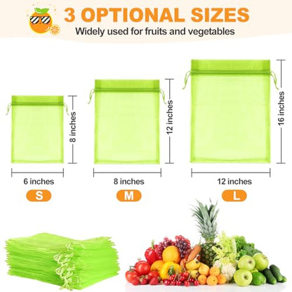 DQS Fruit Protection Bags, 100pcs 6"x8" Green Mesh Organza Produce Bags