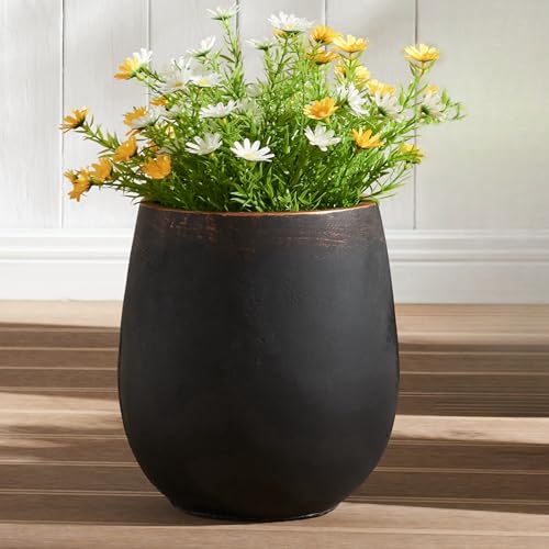 15.5"Hx13.3"Dia" Weathered Round Concrete Planter with Drainage Hole - color: Black 1pack, size: 1 Pack