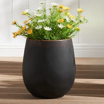 15.5"Hx13.3"Dia" Weathered Round Concrete Planter with Drainage Hole - color: Black 1pack, size: 1 Pack