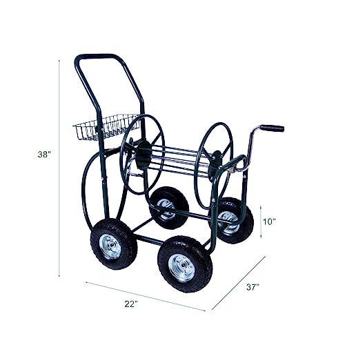 4 Wheel Garden Hose Reel Cart Heavy Duty Yard Water Planting with Storage Basket,Holds 390FT Hose