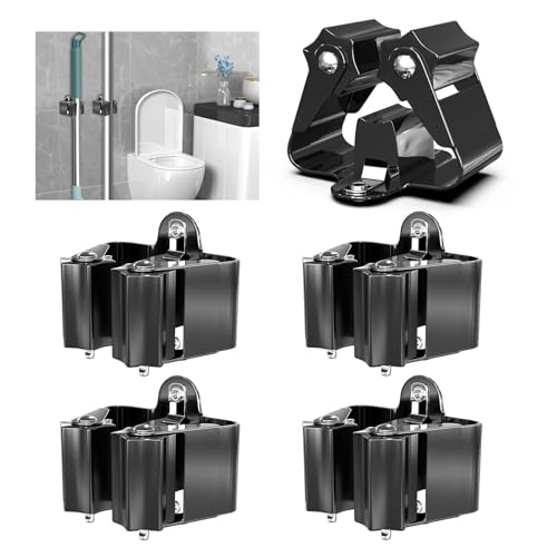 3-H Broom Holder Wall Mount 4 Pack, Stainless Steel Mop Hanger with Screws - color: Black, size: 4