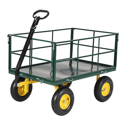 1500 Lbs Steel Garden Cart, Utility Wagon with Removable Mesh Sides-Green - color: Green, size: 1500 Lbs