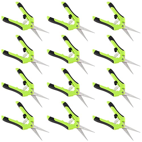 PINGEUI 12 Pack 6.5 Inches Green Micro Tip Pruning Snips, Bud Trimming Scissors with Straight Tip Stainless Steel Blades, Gardening Hand Pruning Shears for Trimming Herb Plants Flowers Bonsai