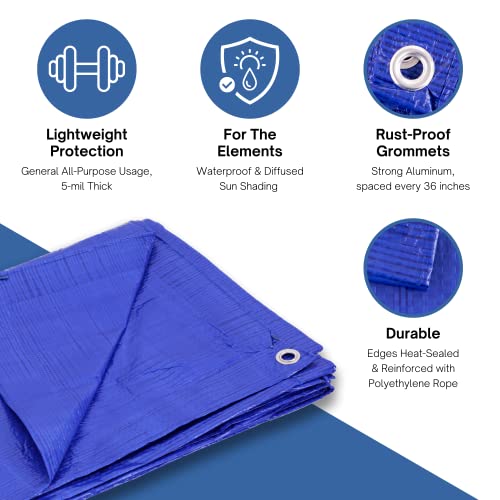 Kotap 5 x 7 Ft. All-Purpose Multi-Use Protection/Coverage 5-mil Poly Tarp, Waterproof, Blue, 40-Pack (TRA-0507-40) - color: Blue, size: Cut Size: 5 x 7'/Finished Size: 4' 6" X 6' 6"