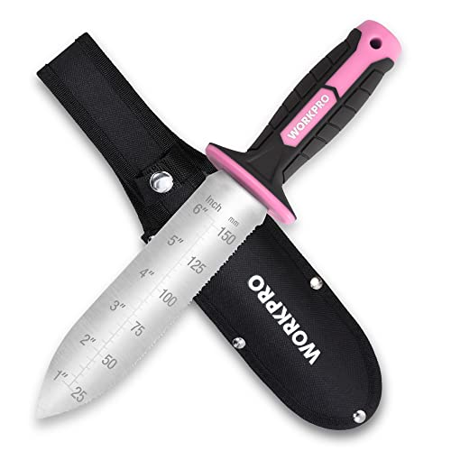WORKPRO Hori Hori Garden Knife, Garden Tools with Oxford Sheath - color: Pink, size: 7"
