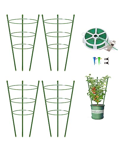 4 Pack Garden Plant Support Tomato Cage, Upgrade 18" Trellis for Climbing Plants, Plant Trellis Kits (18") - size: 18"
