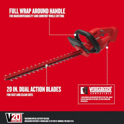 CRAFTSMAN V20 Cordless Hedge Trimmer with Battery and Charger Included, 20 in. Blade, Rechargeable Bush Trimmer Cordless, Lightweight (CMCHT810C1) - style: 20V Trimmer Kit