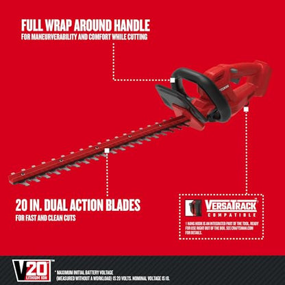 CRAFTSMAN V20 Cordless Hedge Trimmer with Battery and Charger Included, 20 in. Blade, Rechargeable Bush Trimmer Cordless, Lightweight (CMCHT810C1) - style: 20V Trimmer Kit