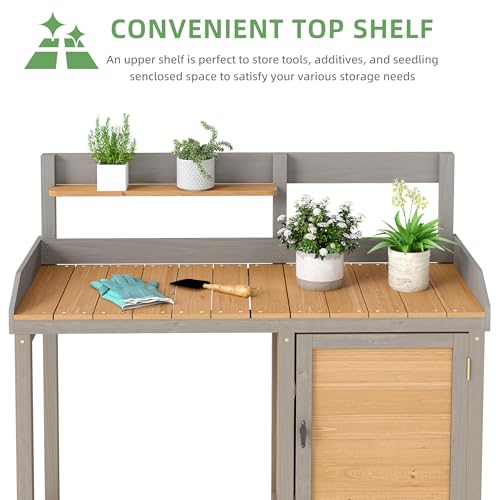 Wooden Potting Bench Table with Sink,Outdoor Garden Table Work Bench with Storage, Workstation for Outside Lawn Patio - size: 17"x41"x43.5" w/Cabinet
