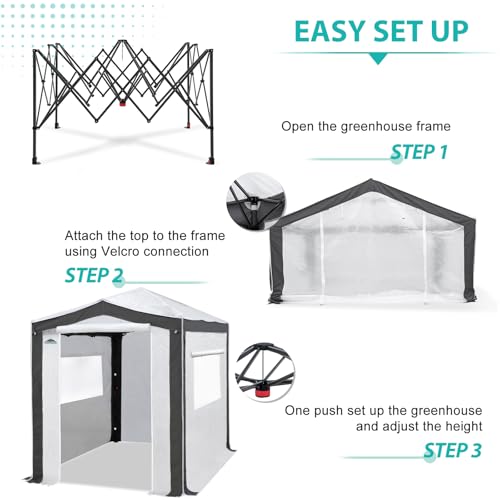 EAGLE PEAK 8x6 Walk in Pop Up Greenhouse, Gray/White - color: Gray/White, size: 8x6