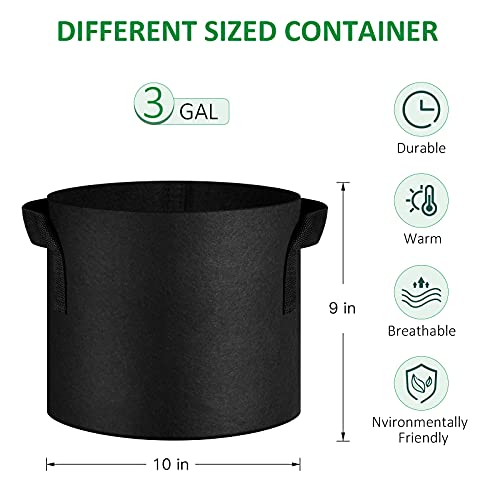 JNYONG 12-Pack 3 Gallon Thickened Non-Woven Grow Bags - size: 3 Gallons