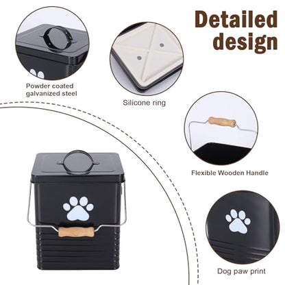 1.85Gal/7L Small Outdoor Trash Can with Lid, Metal Dog Poop Trash Can Outside, Dog Waste Container Bucket Handle(75 Trash Bags Included)-Black