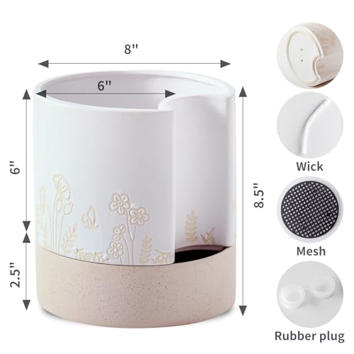 Nihow Self Watering Pots for Indoor Plants,8 Inch,White & Nature - color: Nature & White, size: 8" Self Watering