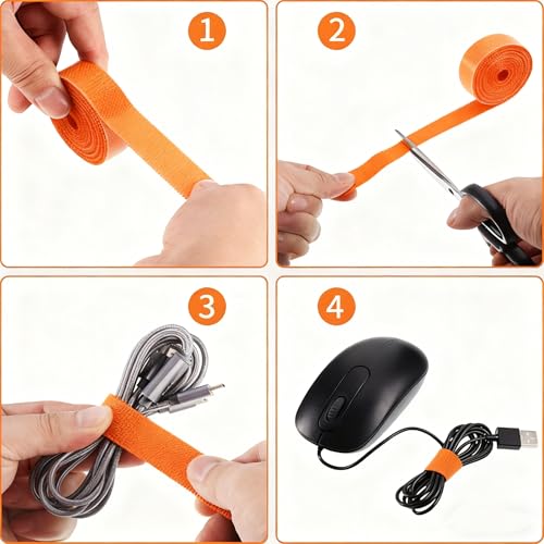 IFNOW 32FT Reusable Fastening Tape Cable Ties Double-Sided Hook-and-Loop Cable Management Tape Strength and Durability 0.4''/Width (1, Orange) - color: Orange