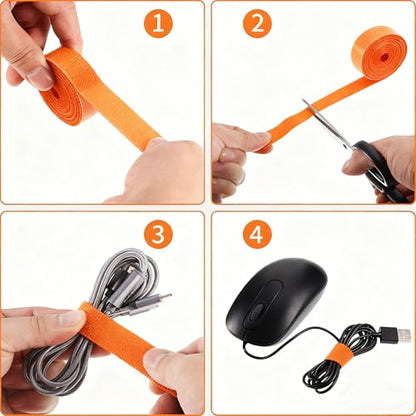 IFNOW 32FT Reusable Fastening Tape Cable Ties Double-Sided Hook-and-Loop Cable Management Tape Strength and Durability 0.4''/Width (1, Orange) - color: Orange