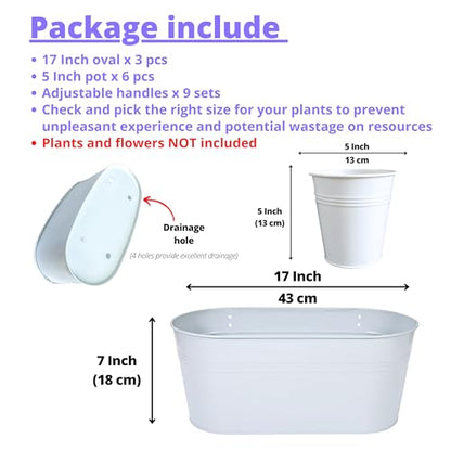 LaLaGreen 17 in Outdoor Rail Planter (9-Piece Combo) White Deck Metal Pots - size: Combo B (9 pack)