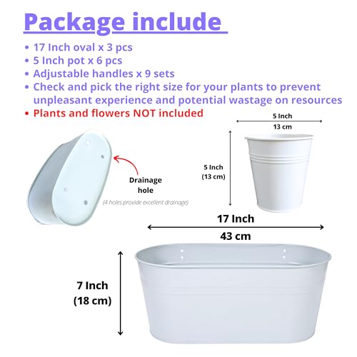 LaLaGreen 17 in Outdoor Rail Planter (9-Piece Combo) White Deck Metal Pots - size: Combo B (9 pack)