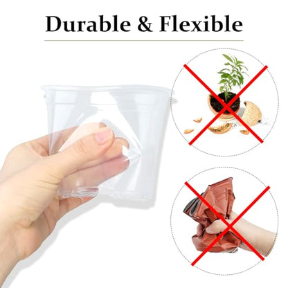 20 Pack 4 Inch Clear Nursery Pots with Drainage and Saucer, Clear Plastic Planter Pots for Plants, Flexible Seed Starting Pots for Succulents, Small Herbs, Annual Flowers (4 Inch) - size: 4 Inch