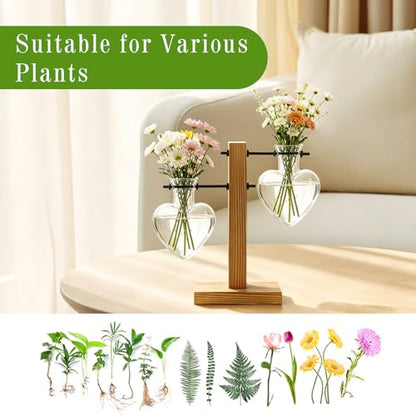 XXXFLOWER Plant Propagation Station Terrarium Wooden Stand 2 Love Bulb Vase - color: Transparent