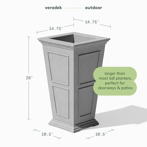 Veradek Brixton Series Planter - Tall Outdoor Planter with Shelf - color: Gray, size: 26 inch