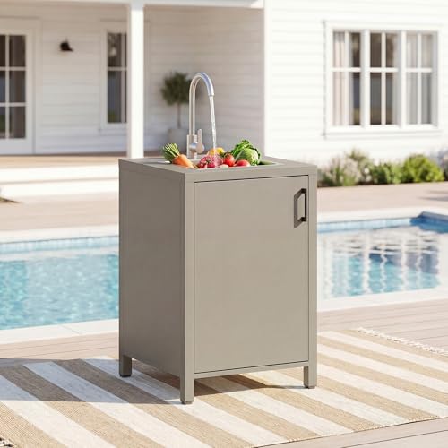 Wisteria Lane Outdoor Storage Cabinet with Stainless Steel Sink, Aluminum Modular Outdoor Kitchen, All Weather Kitchen Island with Sink Station for Patio, BBQ, Backyard - size: Single Sink Cabinet