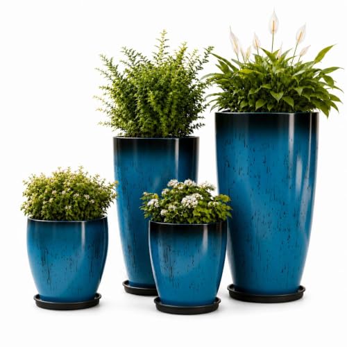 Usocik Large Outdoor Planters, Set of 4, 10/12/21/24 Inch, Blue Glazed - color: Aqua Blue Glaze