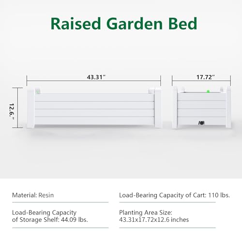 Vixzen Raised Garden Bed Outdoor,Resin Weatherproof Planter Box with Drain Hole and Water Level Detector,for Planting Plants Vegetables (Ashen, 43.31"×17.72"×12.6") - color: Ashen, size: 12.6"h