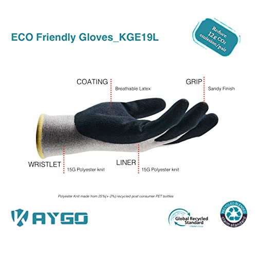 KAYGO Women's Work Gloves, Sandy Latex Grip, Breathable - color: Grey, size: Large