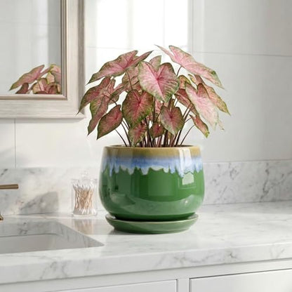 Ceramic Flower Pots, 7 Inch Indoor Plant Pot, Green-Blue - size: 7 Inch, style: Green-blue