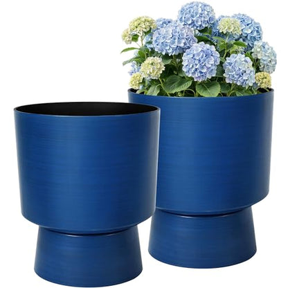 2-Pack 16.8" Brushed Blue Plastic Urn Planters with Detachable Bases - color: Brushed Blue-16.8"h