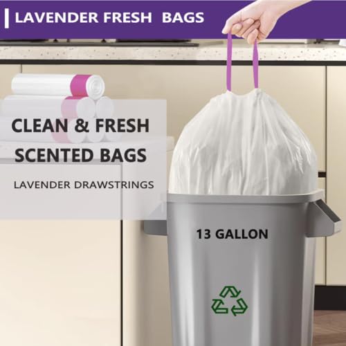 13 Gallon Tall Kitchen Trash Bags Drawstring 120CT Lavender Scented Strong - size: 1 Count (Pack of 120)