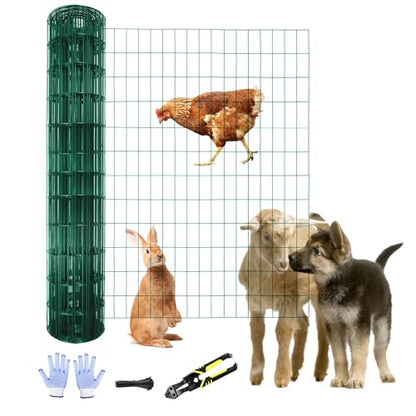 Tongmo 3 ft x 100 ft Green PVC Coated Welded Wire Fence, 16GA Garden Chicken Wire Fence Roll, Mesh Size 2" x 4" Hardware Cloth, Ideal for Yard Protection and Poultry Netting - color: Green, size: 3ft*100ft