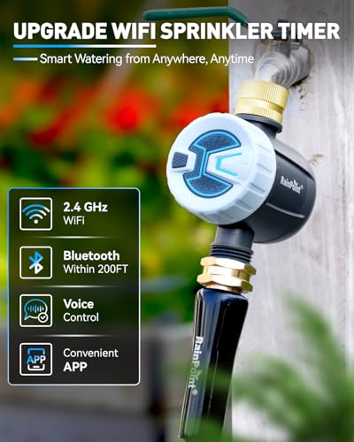 RAINPOINT WiFi Water Timer, Sprinkler Timer for Garden Hose, Smart Automatic Irrigation System with Brass Inlet for Yard, Lawn, APP Remote Control via 2.4Ghz WiFi and Bluetooth - color: Gray