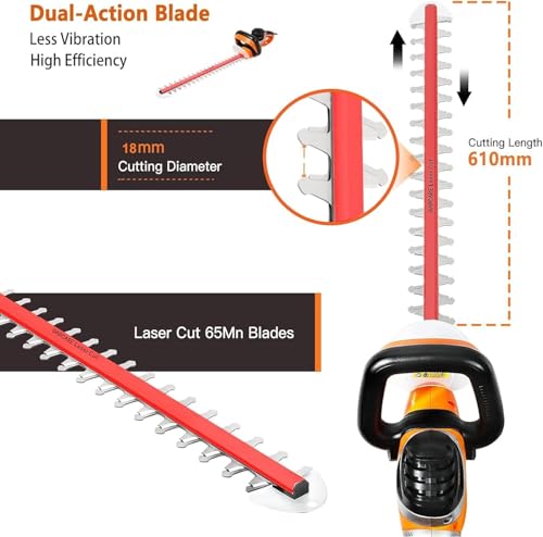GARCARE 24-Inch Electric Hedge Trimmer Corded 4.8A 180° Rotating Handle