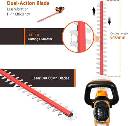 GARCARE 24-Inch Electric Hedge Trimmer Corded 4.8A 180° Rotating Handle