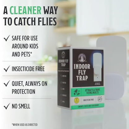 Grandpa Gus’s Indoor Fly Trap Plug-In 2 Pack - UV Light Insect Catcher for Flies, Gnats, Fruit Flies, Mosquitoes, Moths - No Insecticides, Sticky Glue Trap for Kitchen, Garage, w/ 4 Refill Glue Boards