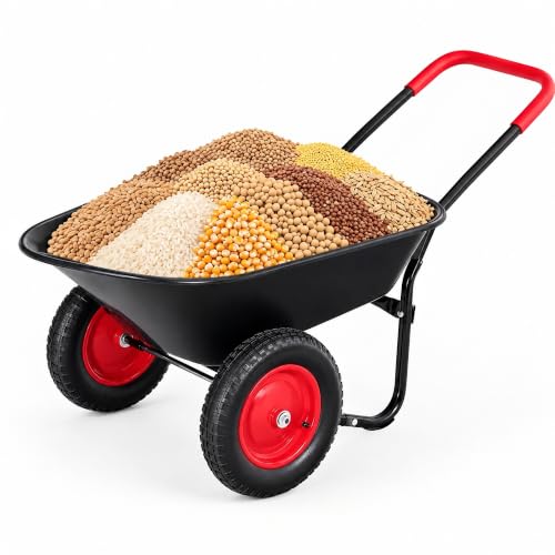Autodaya Dual-Wheel Garden Cart, 14" Pneumatic Tires & Built-in Stand, 4.5 Cu Ft Utility Yard Wheelbarrow for Gardening, Soil, Construction, Easy Assembly,Red - color: 330lb|red-4.5 Cu Ft