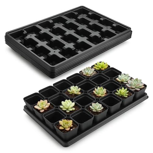 RooTrimmer 5 Pack 24 Cell Nursery Pots Trays with 2.8 inch (7CM) Square Nursery Pots 120pcs (Black), Plastic Seed Starter Tray with Drain Holes for Carrying and Holding Plant Pot(17"x11"x1.6") - color: Black, size: Pots 120 Pcs with 5 Pack Trays