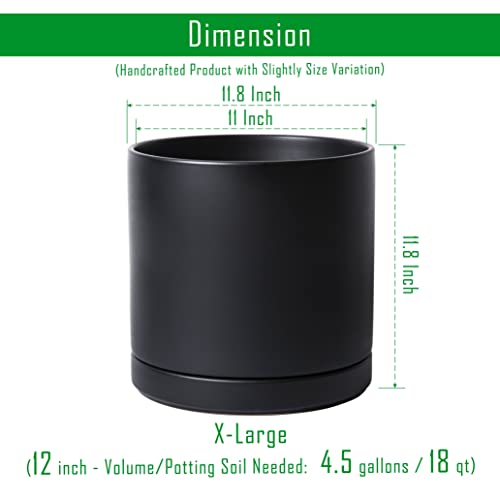 D'vine Dev 12 Inch Ceramic Planter Pot, Black, 94-O-F-2 - color: Black, size: X-Large