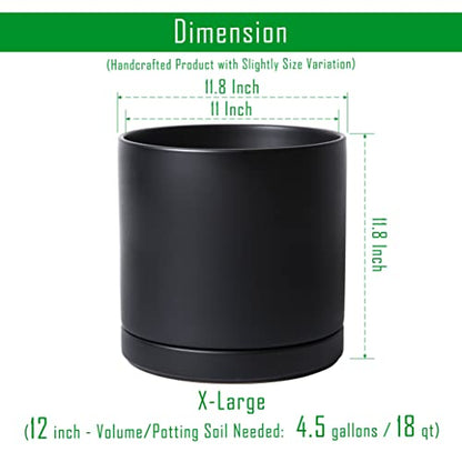 D'vine Dev 12 Inch Ceramic Planter Pot, Black, 94-O-F-2 - color: Black, size: X-Large
